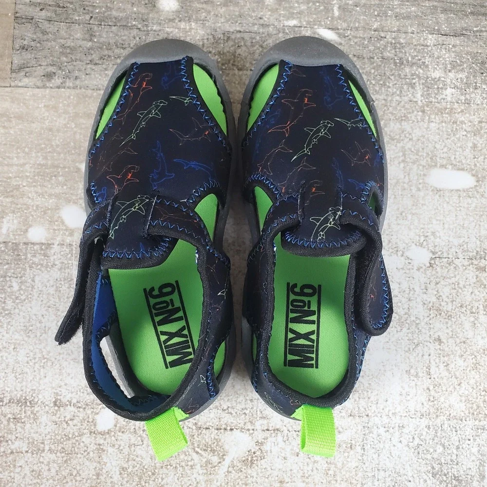 Mix No. 6 Lil Kids Shoes Sz 11 Aqua Shark Water Comfort Hook & Loop Round Toe